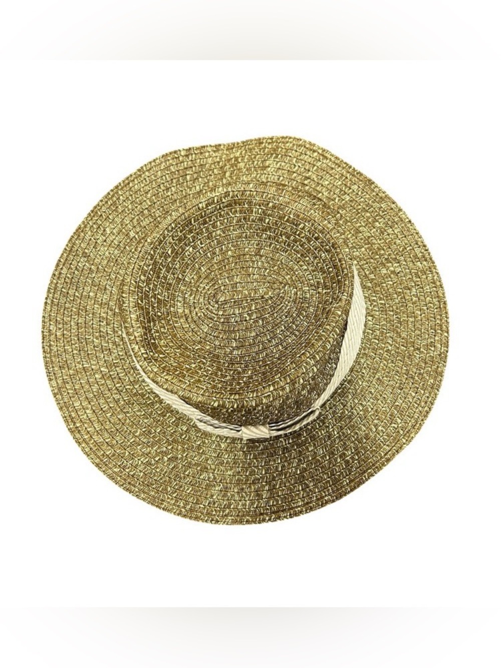 Gold Straw Sun Hat with Ribbon Trim - Women's Summer Accessory
